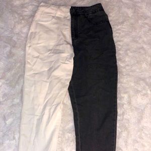 half white, half black wide leg jeans!